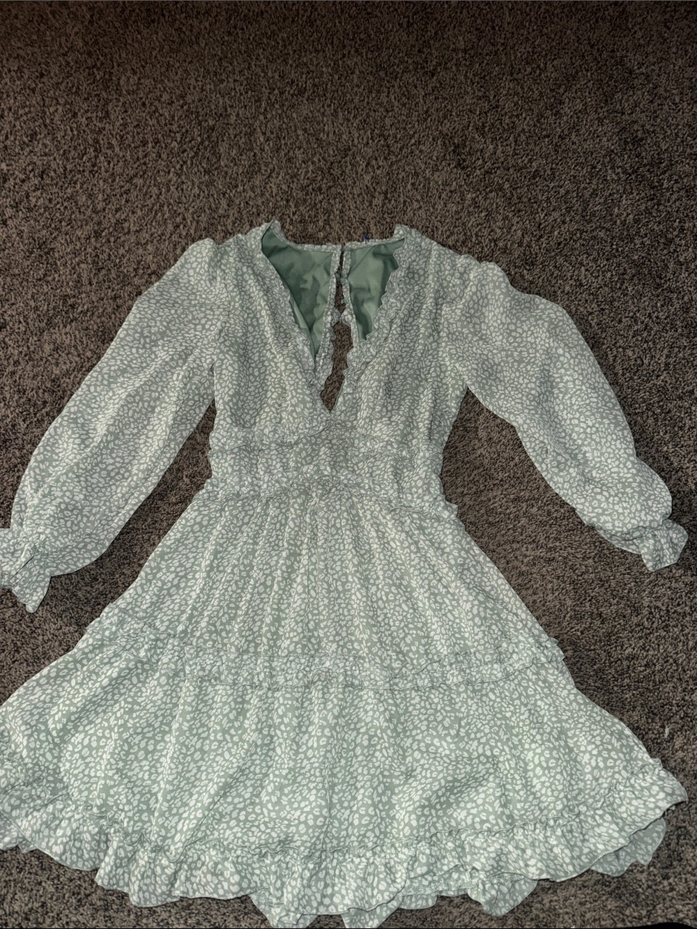 Light Green Floral Long-Sleeve Tiered Dress